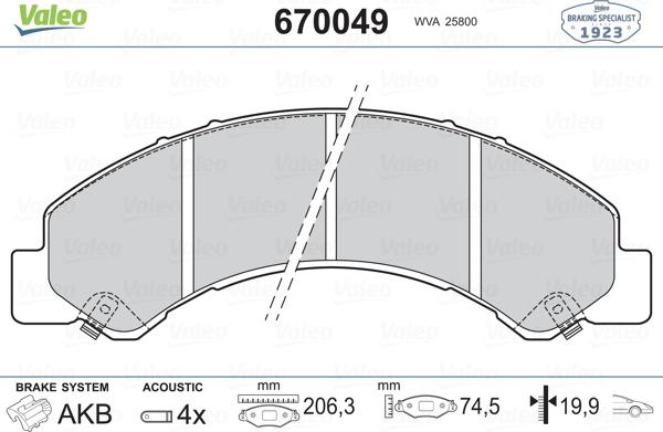 Valeo 670049 - Bremžu uzliku kompl., Disku bremzes www.autospares.lv