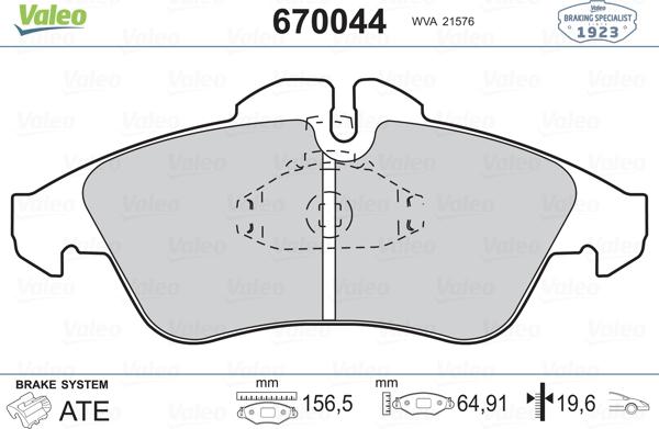 Valeo 670044 - Тормозные колодки, дисковые, комплект www.autospares.lv