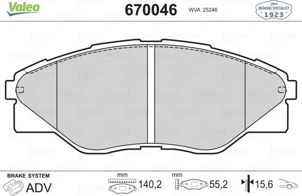 Valeo 670046 - Brake Pad Set, disc brake www.autospares.lv