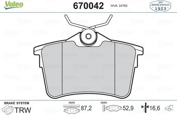 Valeo 670042 - Bremžu uzliku kompl., Disku bremzes www.autospares.lv