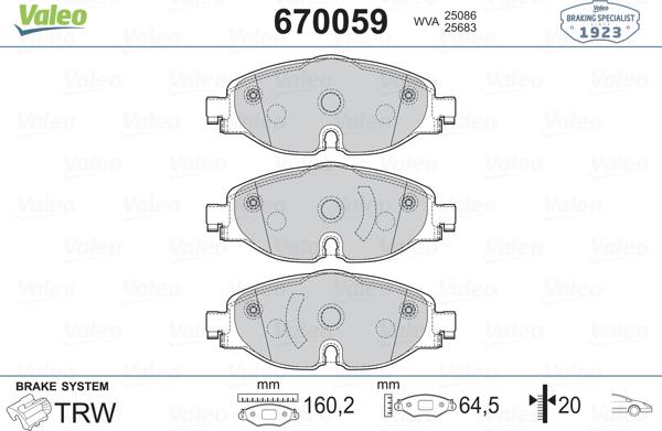 Valeo 670059 - Bremžu uzliku kompl., Disku bremzes www.autospares.lv