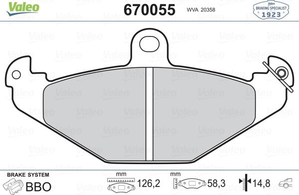 Valeo 670055 - Bremžu uzliku kompl., Disku bremzes www.autospares.lv