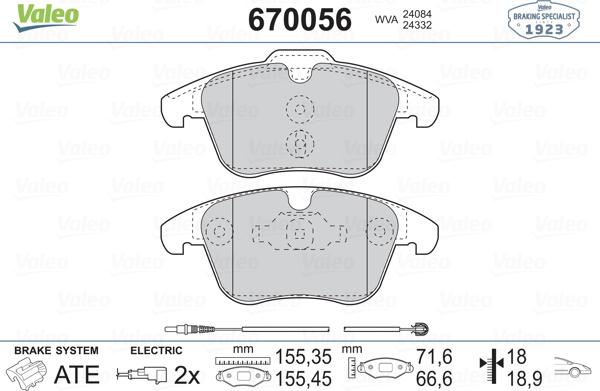 Valeo 670056 - Bremžu uzliku kompl., Disku bremzes www.autospares.lv