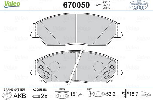 Valeo 670050 - Bremžu uzliku kompl., Disku bremzes www.autospares.lv