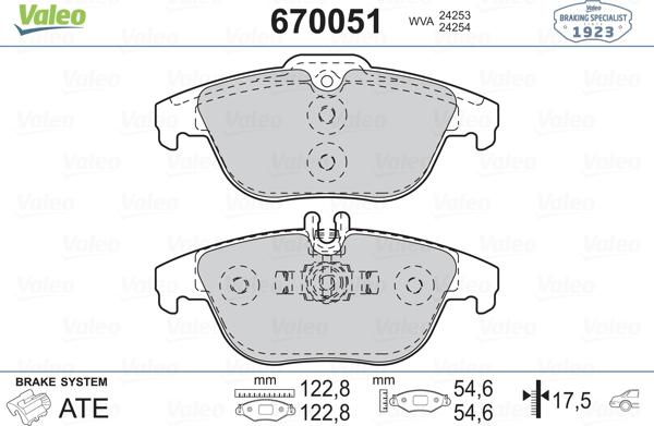 Valeo 670051 - Bremžu uzliku kompl., Disku bremzes www.autospares.lv