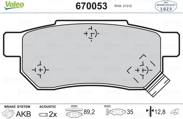 Valeo 670053 - Bremžu uzliku kompl., Disku bremzes www.autospares.lv