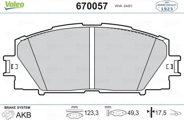 Valeo 670057 - Тормозные колодки, дисковые, комплект www.autospares.lv