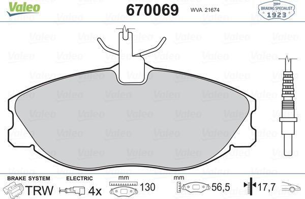 Valeo 670069 - Bremžu uzliku kompl., Disku bremzes www.autospares.lv