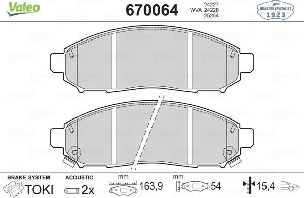 Valeo 670064 - Bremžu uzliku kompl., Disku bremzes www.autospares.lv