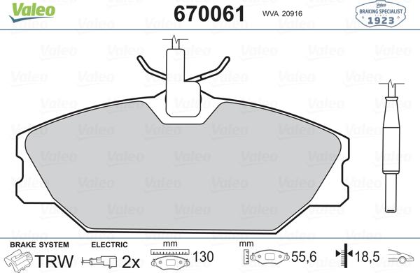 Valeo 670061 - Bremžu uzliku kompl., Disku bremzes autospares.lv