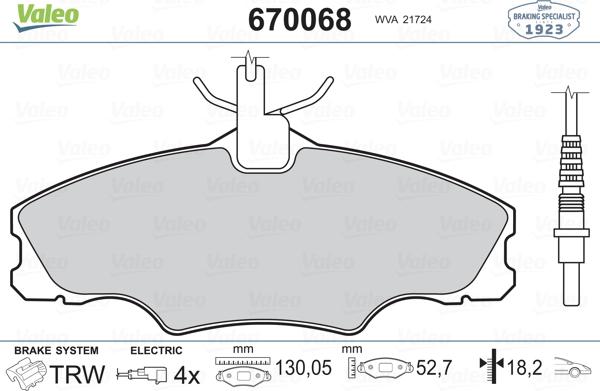 Valeo 670068 - Bremžu uzliku kompl., Disku bremzes www.autospares.lv