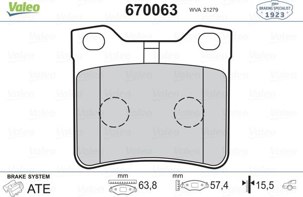 Valeo 670063 - Bremžu uzliku kompl., Disku bremzes autospares.lv