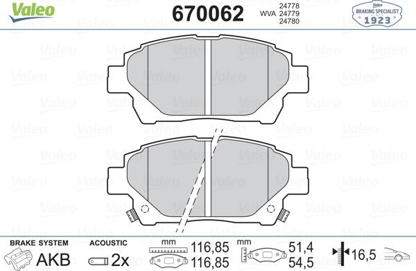 Valeo 670062 - Bremžu uzliku kompl., Disku bremzes autospares.lv