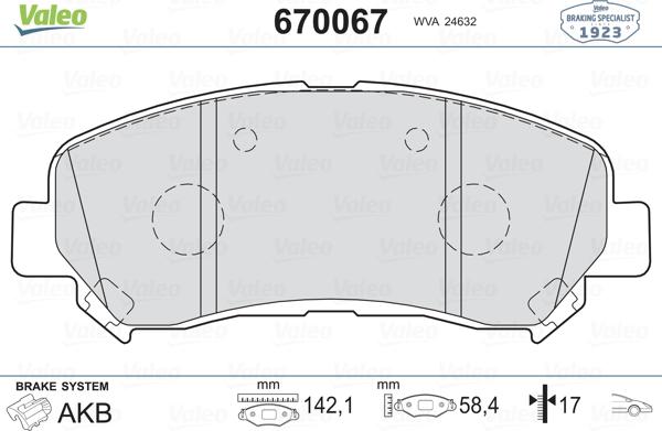 Valeo 670067 - Bremžu uzliku kompl., Disku bremzes www.autospares.lv