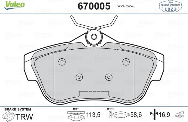 Valeo 670005 - Bremžu uzliku kompl., Disku bremzes www.autospares.lv