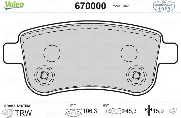 Valeo 670000 - Bremžu uzliku kompl., Disku bremzes www.autospares.lv