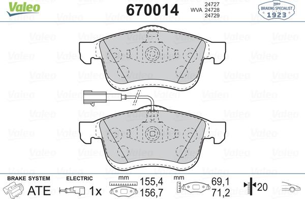 Valeo 670014 - Bremžu uzliku kompl., Disku bremzes autospares.lv