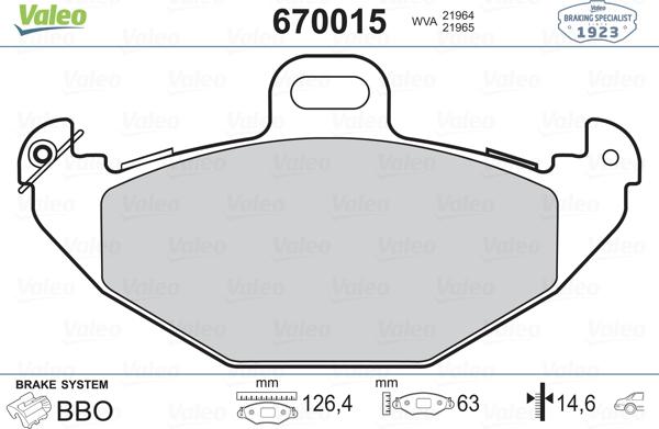 Valeo 670015 - Brake Pad Set, disc brake www.autospares.lv