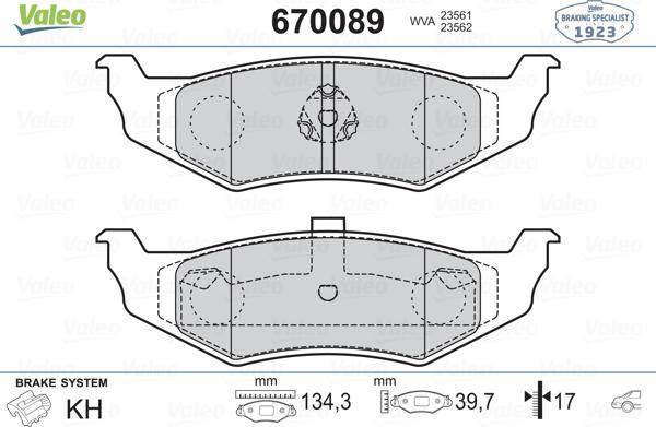 Valeo 670089 - Bremžu uzliku kompl., Disku bremzes www.autospares.lv