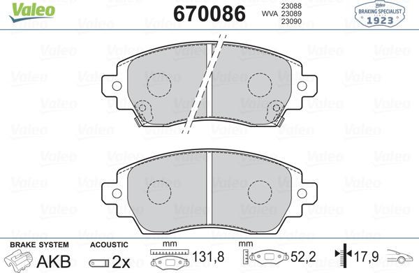 Valeo 670086 - Тормозные колодки, дисковые, комплект www.autospares.lv