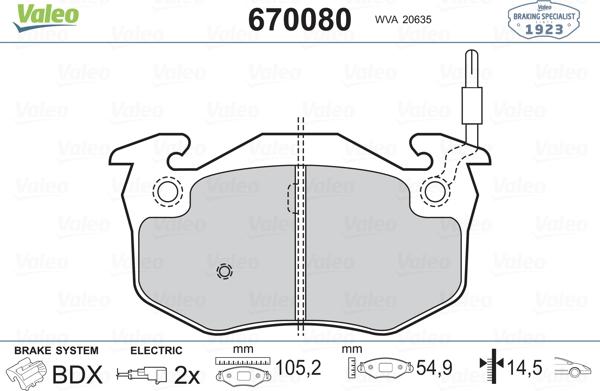 Valeo 670080 - Bremžu uzliku kompl., Disku bremzes www.autospares.lv