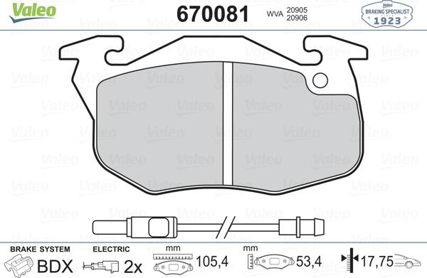 Valeo 670081 - Тормозные колодки, дисковые, комплект www.autospares.lv