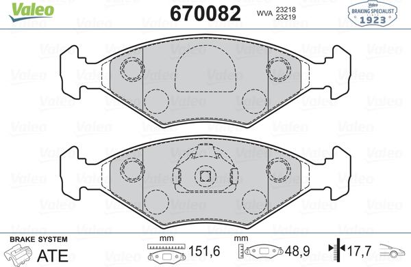 Valeo 670082 - Bremžu uzliku kompl., Disku bremzes www.autospares.lv