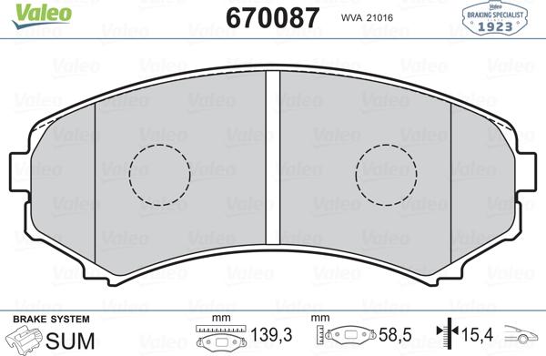 Valeo 670087 - Bremžu uzliku kompl., Disku bremzes www.autospares.lv