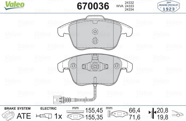 Valeo 670036 - Brake Pad Set, disc brake www.autospares.lv