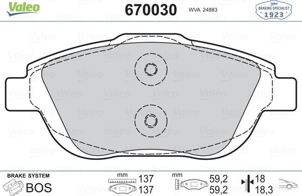 Valeo 670030 - Bremžu uzliku kompl., Disku bremzes autospares.lv