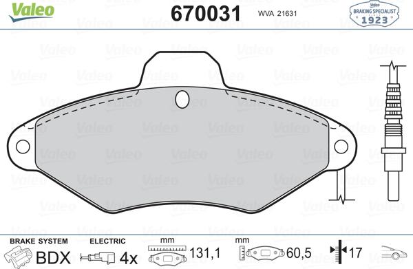 Valeo 670031 - Brake Pad Set, disc brake www.autospares.lv