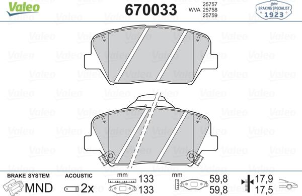 Valeo 670033 - Bremžu uzliku kompl., Disku bremzes autospares.lv