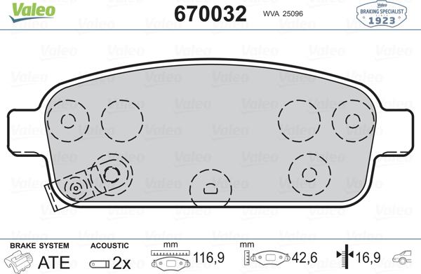 Valeo 670032 - Brake Pad Set, disc brake www.autospares.lv