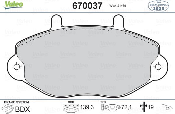 Valeo 670037 - Bremžu uzliku kompl., Disku bremzes autospares.lv