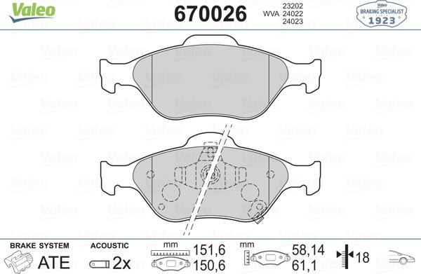 Valeo 670026 - Bremžu uzliku kompl., Disku bremzes autospares.lv