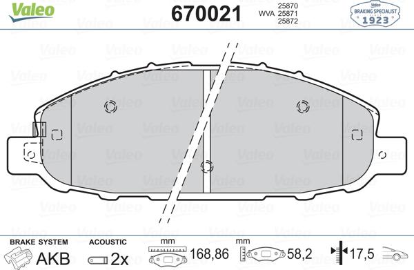 Valeo 670021 - Bremžu uzliku kompl., Disku bremzes www.autospares.lv