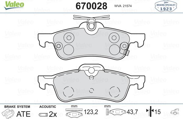 Valeo 670028 - Тормозные колодки, дисковые, комплект www.autospares.lv