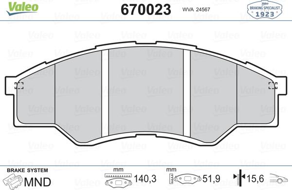 Valeo 670023 - Bremžu uzliku kompl., Disku bremzes www.autospares.lv