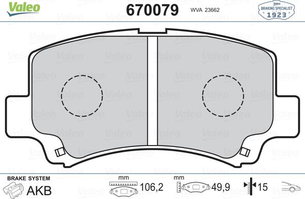 Valeo 670079 - Bremžu uzliku kompl., Disku bremzes www.autospares.lv