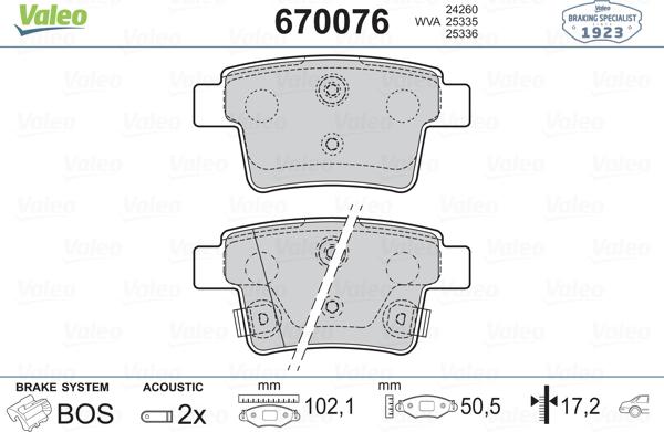 Valeo 670076 - Bremžu uzliku kompl., Disku bremzes www.autospares.lv