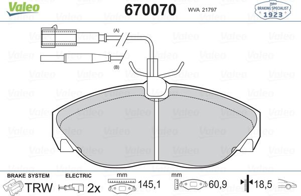 Valeo 670070 - Bremžu uzliku kompl., Disku bremzes www.autospares.lv