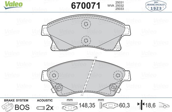 Valeo 670071 - Bremžu uzliku kompl., Disku bremzes autospares.lv