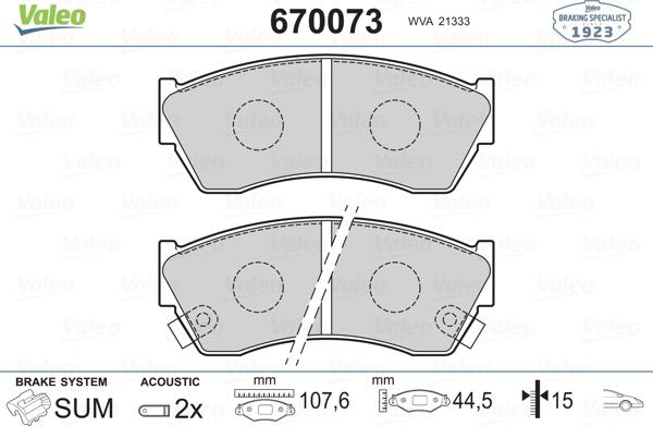 Valeo 670073 - Bremžu uzliku kompl., Disku bremzes autospares.lv