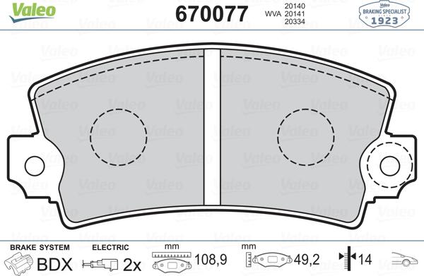 Valeo 670077 - Bremžu uzliku kompl., Disku bremzes autospares.lv