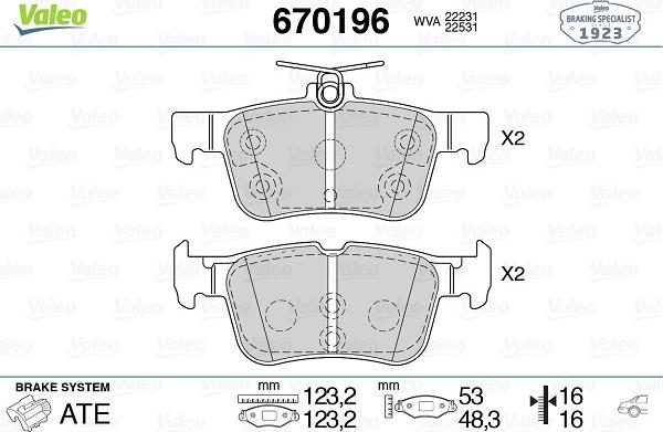 Valeo 670196 - Brake Pad Set, disc brake www.autospares.lv