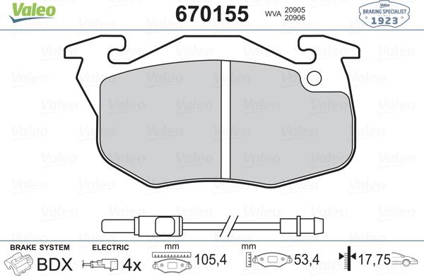 Valeo 670155 - Bremžu uzliku kompl., Disku bremzes autospares.lv