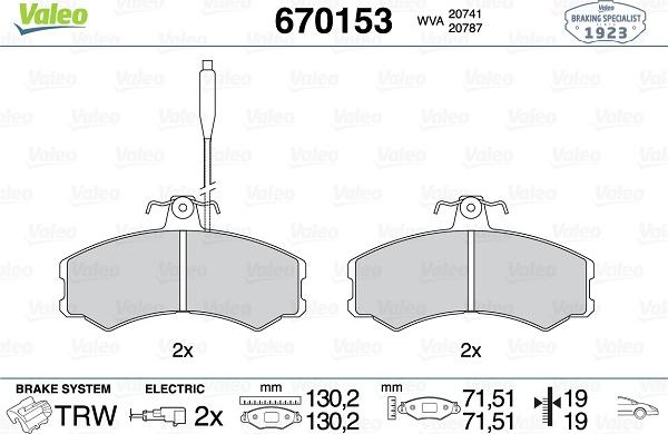 Valeo 670153 - Тормозные колодки, дисковые, комплект www.autospares.lv