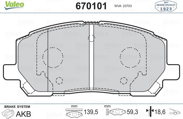 Valeo 670101 - Bremžu uzliku kompl., Disku bremzes www.autospares.lv