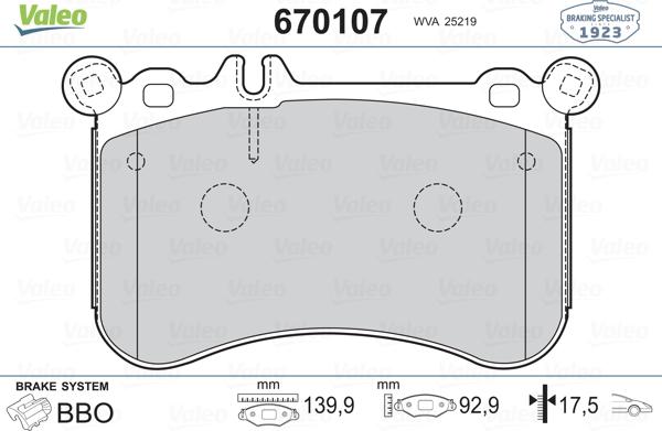 Valeo 670107 - Bremžu uzliku kompl., Disku bremzes www.autospares.lv