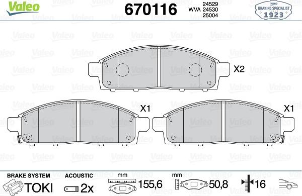 Valeo 670116 - Bremžu uzliku kompl., Disku bremzes www.autospares.lv